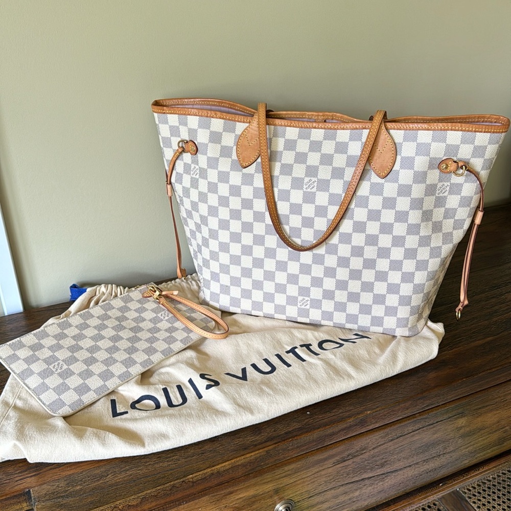 Louis Vuitton Neverfull MM, Damier Azur with Rose Ballerine